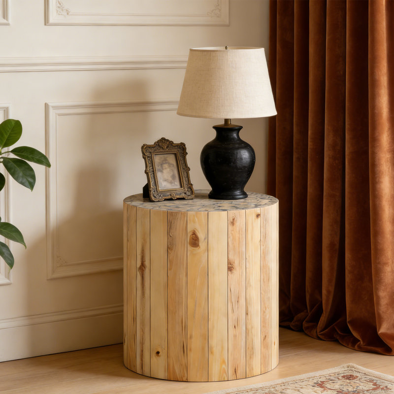 Table de bout ronde en bois massif, table d'appoint pour le salon