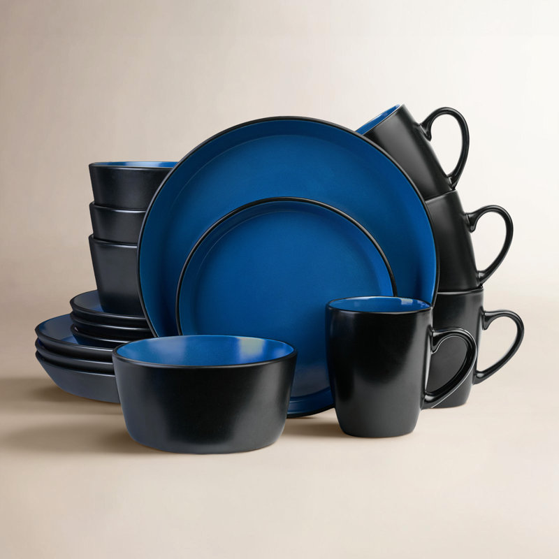 Stone Lain Albie 16-Piece Dinnerware Set Stoneware, Blue/Black