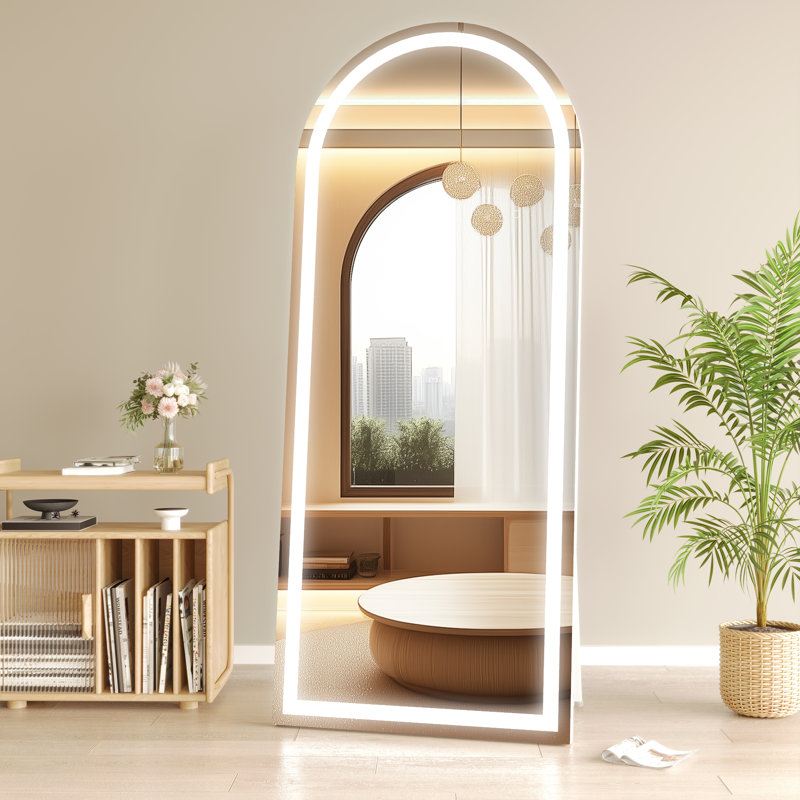 Phaih Arch Modern & Contemporary Lighted Full-Length Mirror with Tempered Glass & 3-Year Warranty, 94.5" x 39.3", White