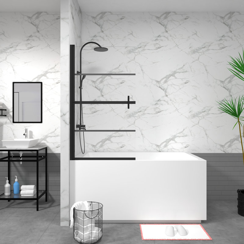 180 Pivot Shower Door, 55" Height X 31.5" Wide, Black, Space Design Black Appealing Visual Impact Tempered Glass