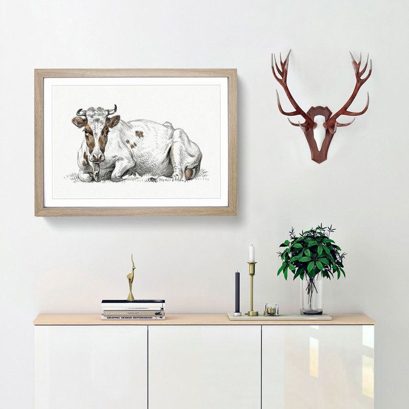 A Lying Cow by Jean Bernard - Framed Print, Oak Framed, 33cm H x 45cm W x 2cm D