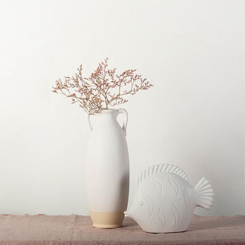 Vase de table en céramique Argentino, Crème / blanc, H 13,75 po x l 5,25 po x P 5,25 po