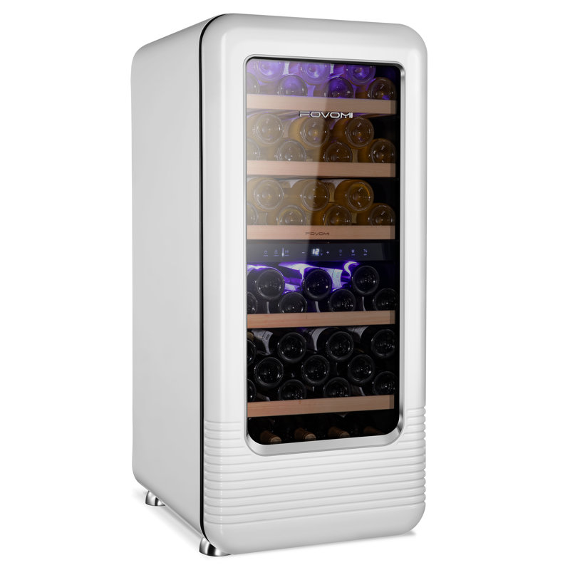 FOVOMI 91 Bottle Dual Zone Freestanding Wine Refrigerator with Compressor Cooling, White, White