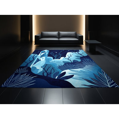Tapis bleu marine délavé à la machine Bridgewater Alien Jungle