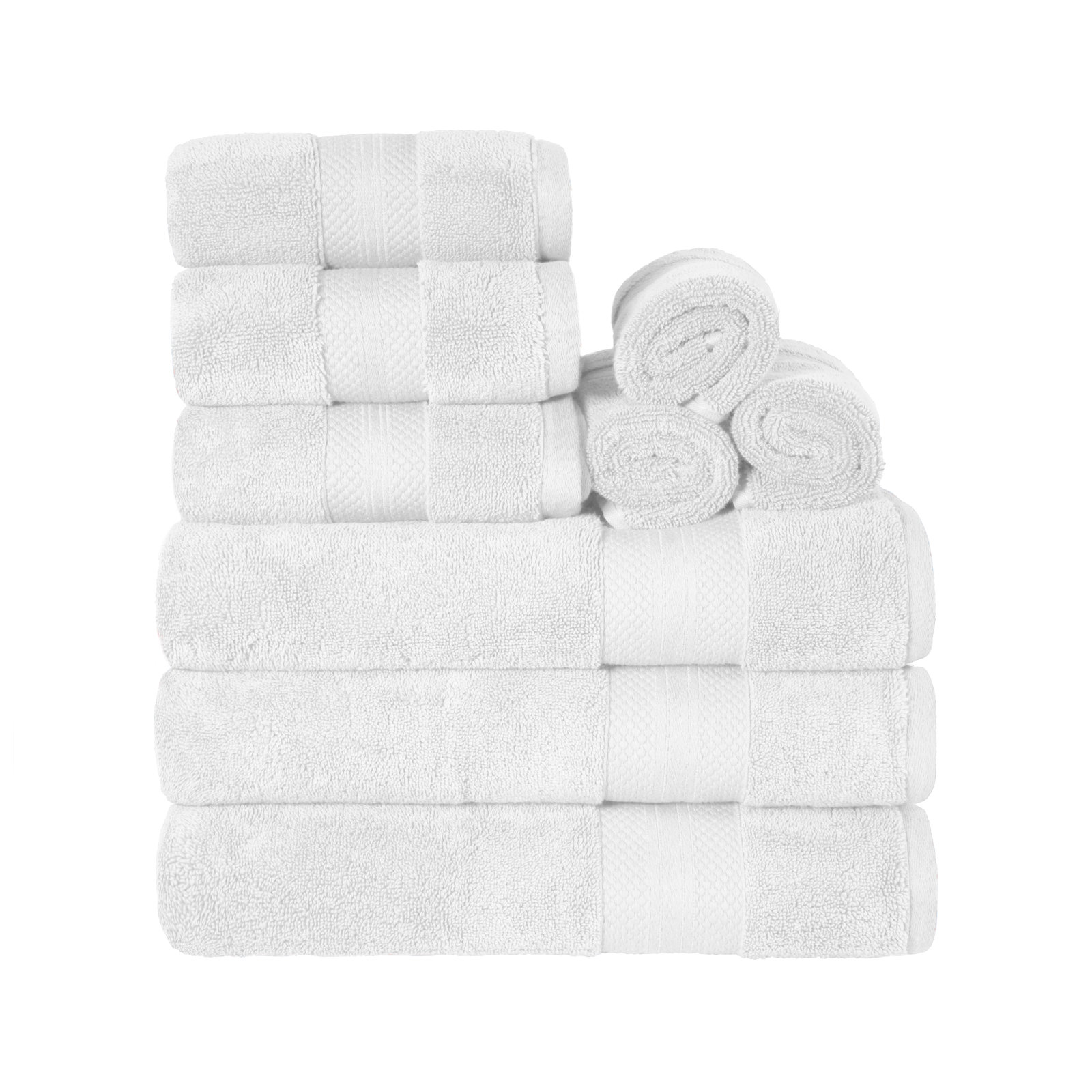 Finnian Ultra-Plush Heavyweight, 100% Turkish Towel Collection, White, 9 Piece Towel Set