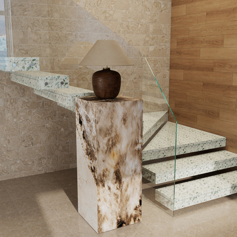 Square Faux Marble and Concrete End Table, 36" H x 14" W x 14" D, Brown