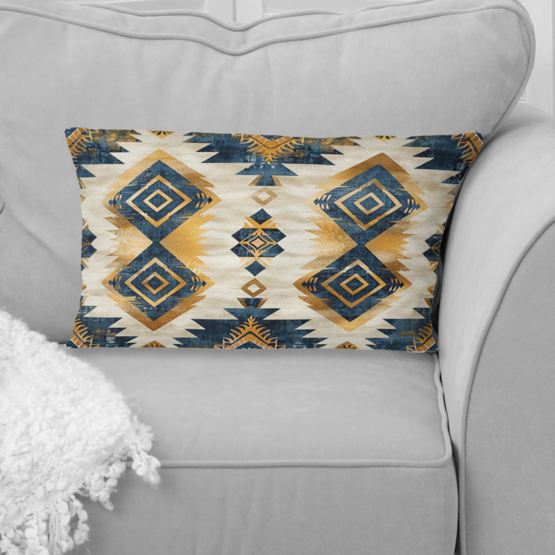 Coussin lombaire rétro bleu géométrique Navajo II