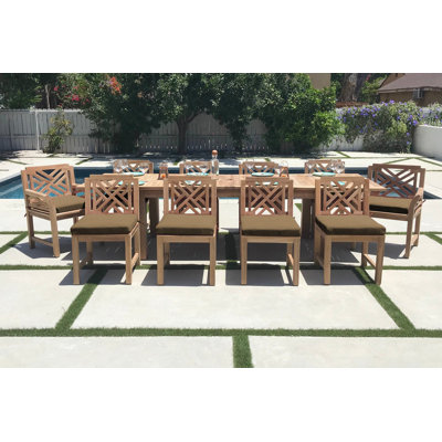 11 pc Monterey Teak Dining Set with 120" Double Leaf Expansion Table