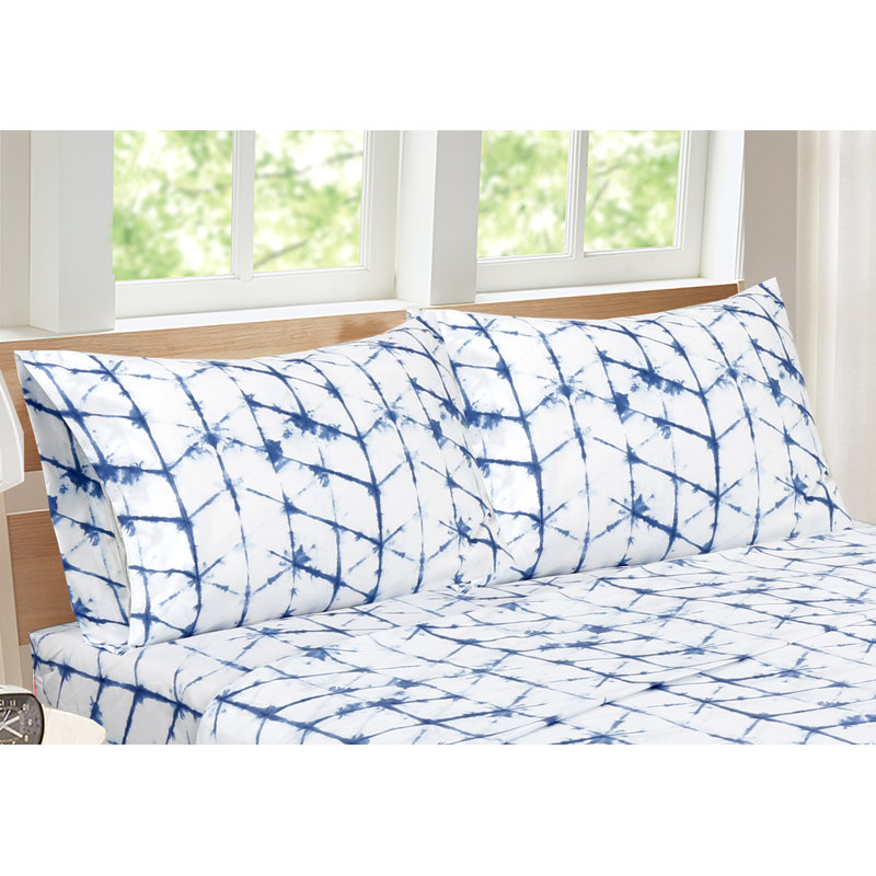 Astolfo Microfiber Geometric Sheet Set, Blue, King