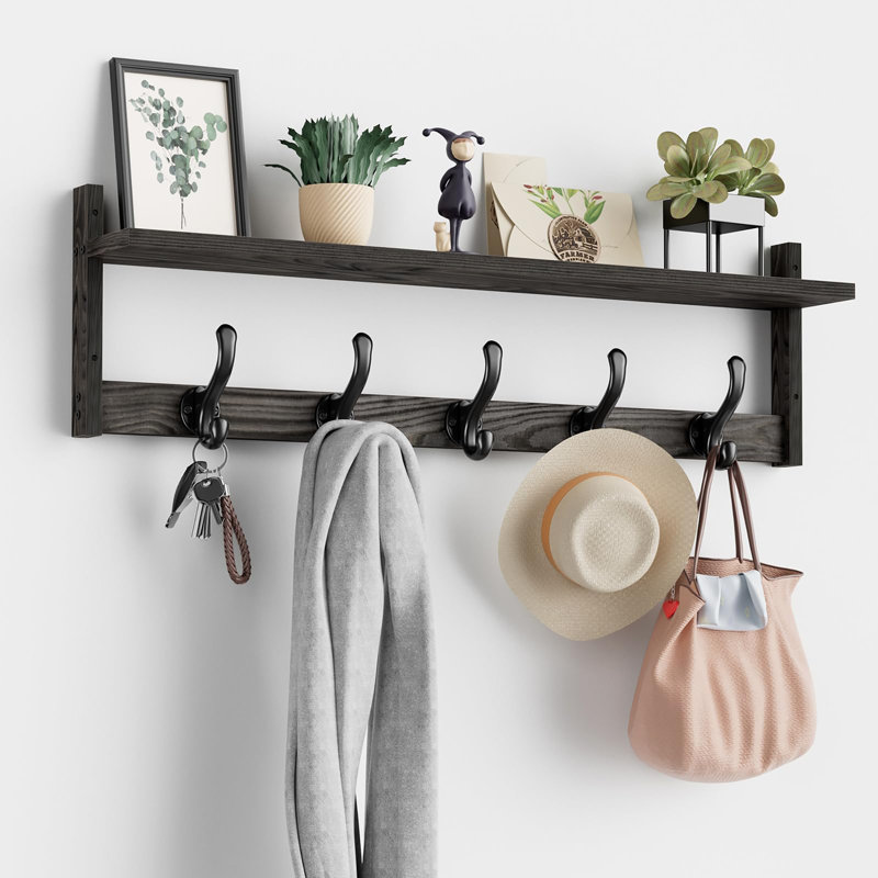 29'' Coat Rack Wall Mount with Shelf, Ebony