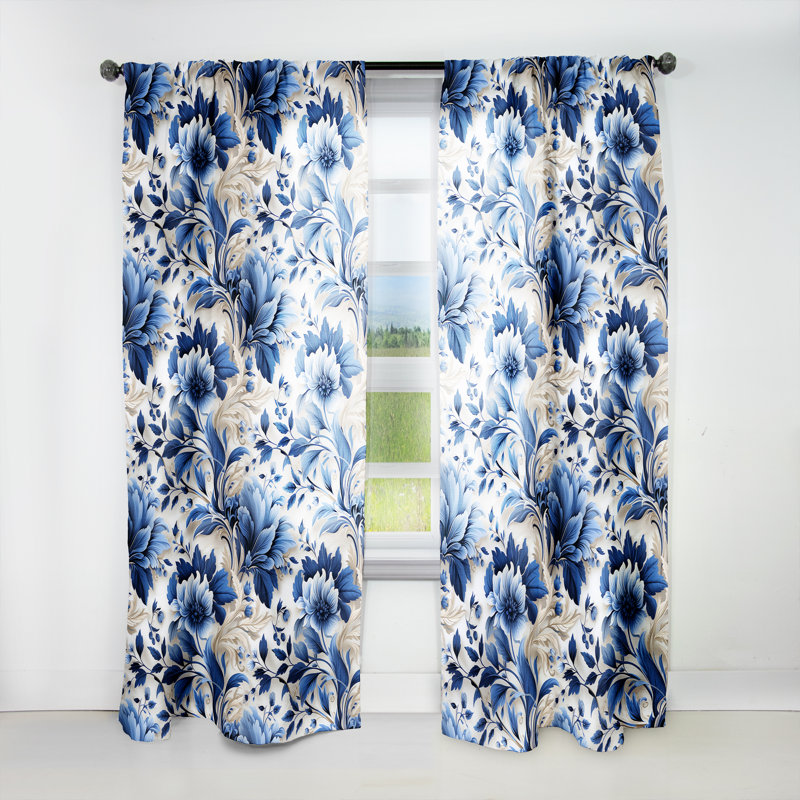 Cobalt Blue Acanthus Leaves Victorian Pattern I - Floral Velvet Curtain - Room darkening - 1 panel, 52" W x 95" L