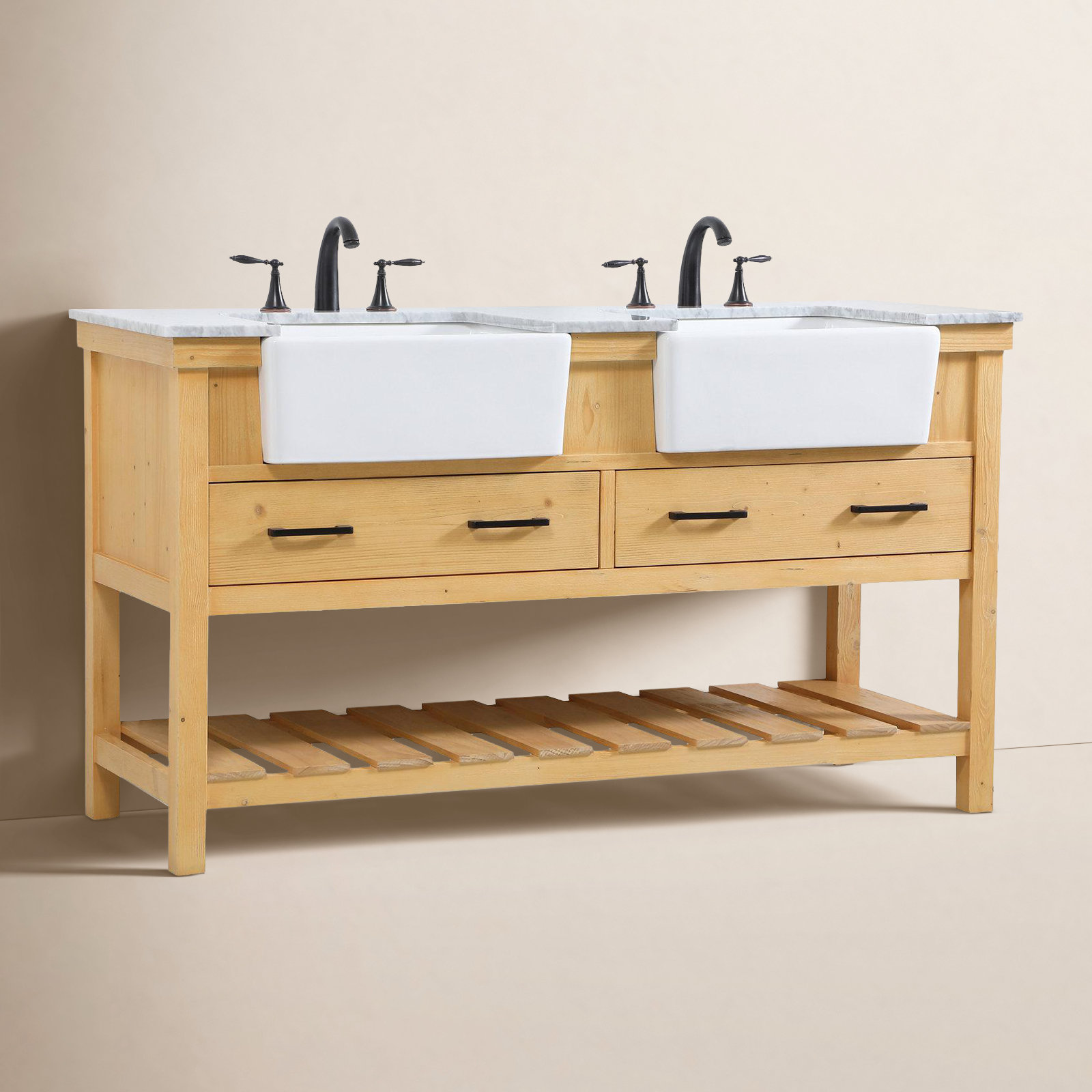 Pelaghia 60'' Double Bathroom Vanity, Light Brown