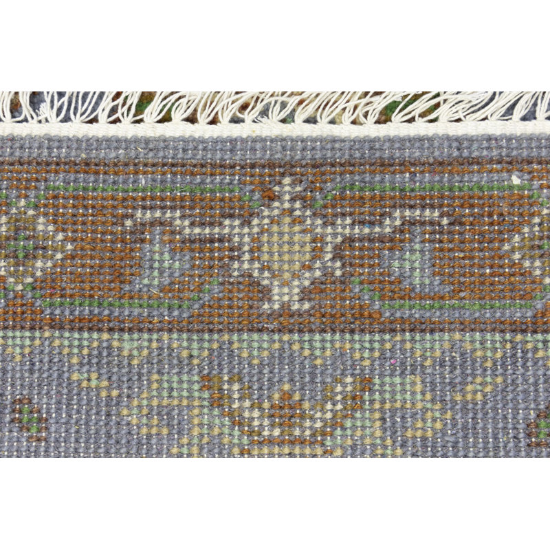 Tapis oriental bleu / rouge en laine noué à la main 2 pi 11 po x 4 pi 9 po