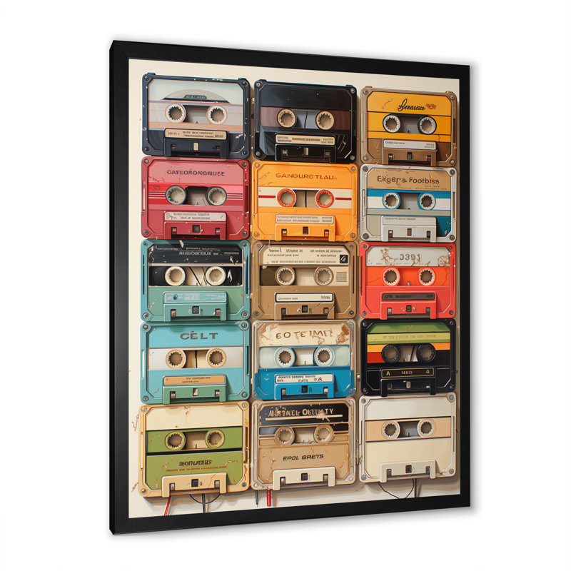 Xyler Popart Cassette Tapes IX - reproduction sur toile, Cadre photo noir, H 20 po x l 12 po x P 1 po