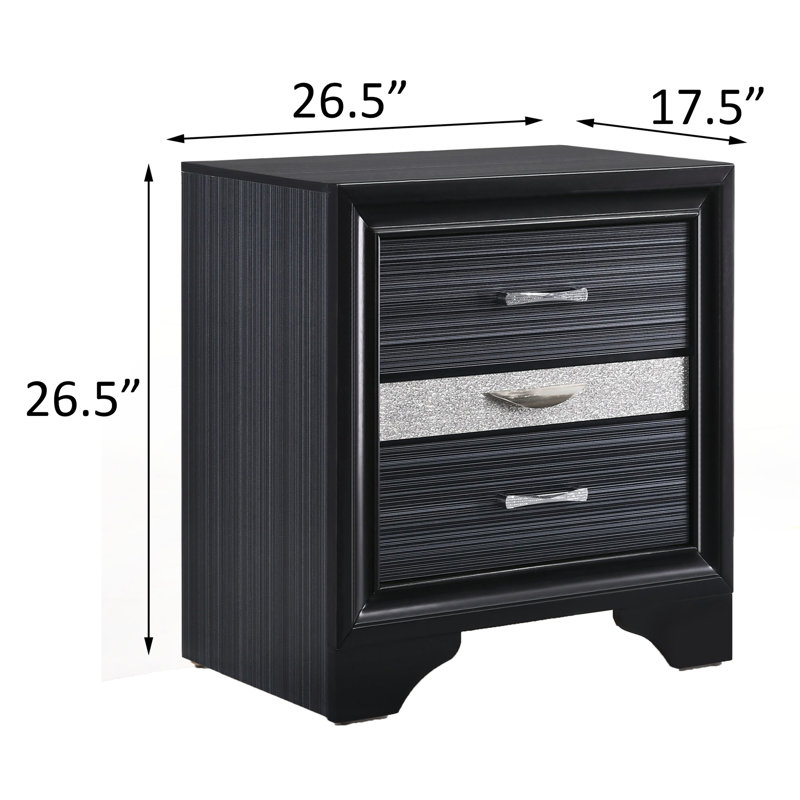Table de chevet noire à 3 tiroirs - Unité de rangement fonctionnelle et moderne