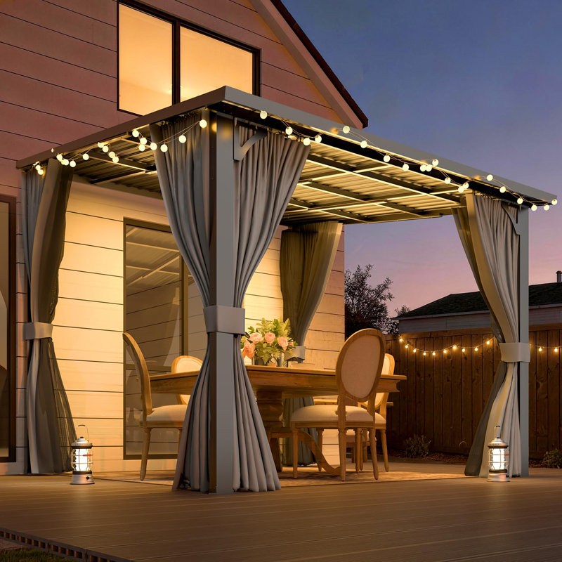 3x3m Lean-to Gazebo With Curtains And Mosquito Netting