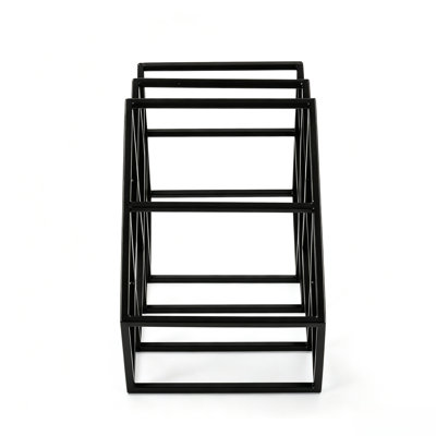 Modern Geometric Metal Tabletop Wine Rack, 8‑Bottle Countertop Wine Storage Holder, Black Iron Wine Display Rack for Kitchen Counter & Bar