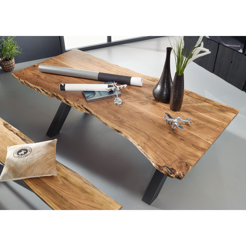 Iron Label Acacia Rectangular Wood Top Dining Table, H76 x L240 x W100cm, Dark Anthracite