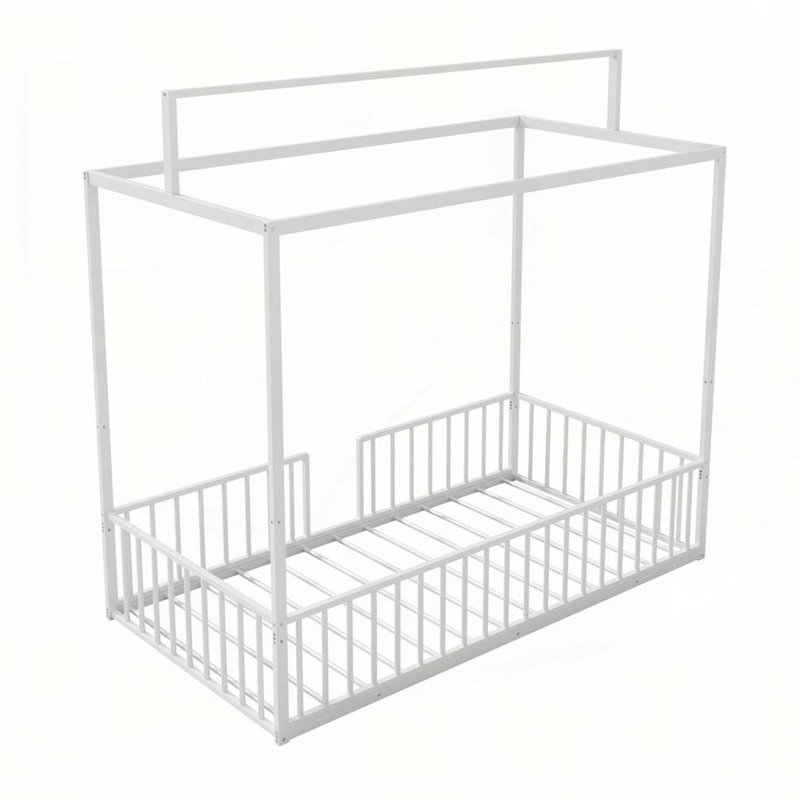 Lit plateforme robuste en métal, Lit simple, Blanc