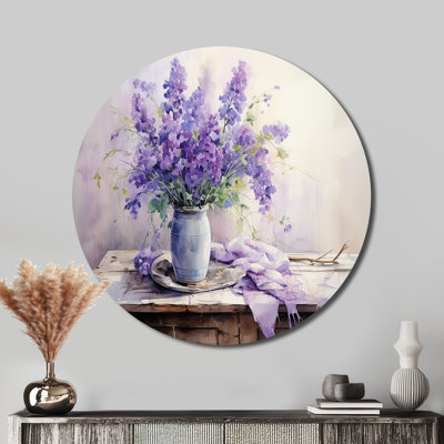 Violets Farmhouse Still Life - Floral Round Metal Art