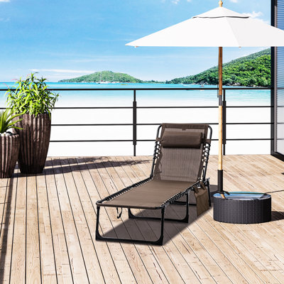 Garden Portable Chair, Folding Sun Lounger With Adjustable . Removable Pillow, Brown For Patio, Beach Recreation Time Reclining Outdoor Use. , Camping Cot,