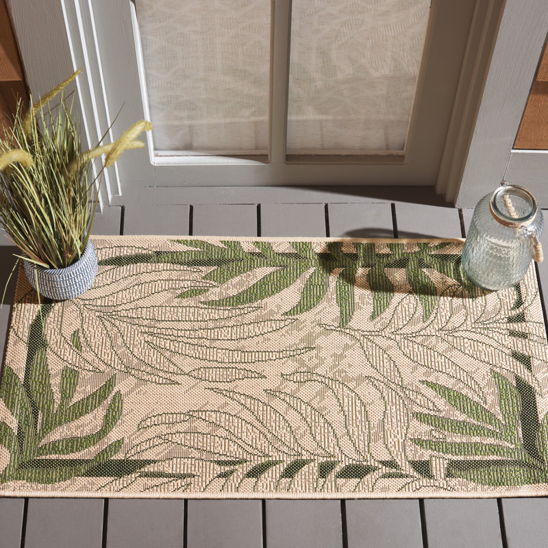 Allick Cream/Green Indoor/Outdoor Rug, Rectangle 61 x 109 cm