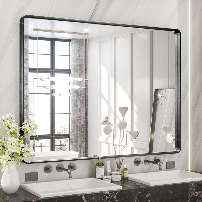 Miroir d'appoint Tyro, Noir mat, 48 po x 36 po, Rectangulaire