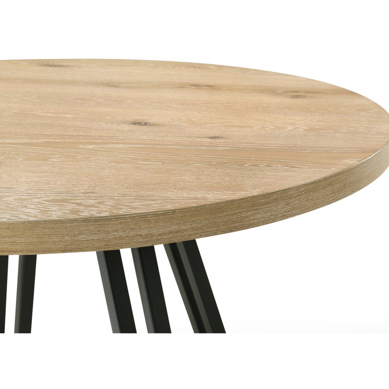 Salle à manger ronde de 119 cm (47 po) avec des chaises rembourrées de couleur crème, des pieds en métal, de style industriel et rustique