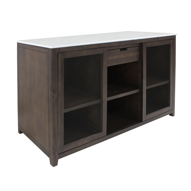 Brown Wood Wine Credenza with White Marble Tabletop