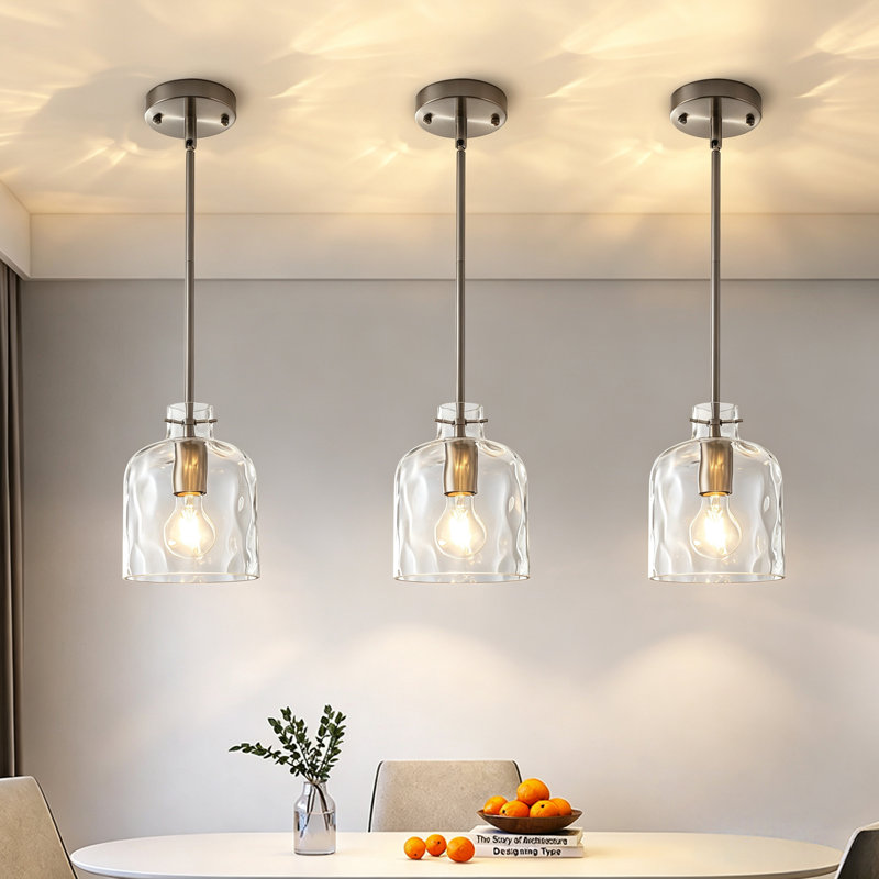 Luminaire suspendu 1 lumière à abat-jour en verre martelé 1 lumière, Nickel