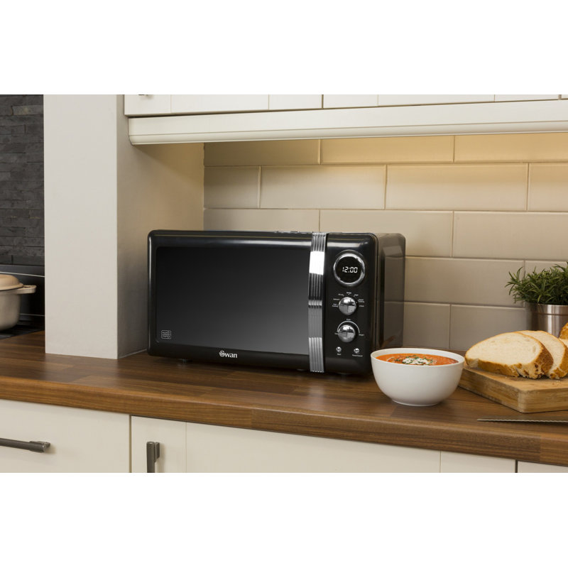 Swan Retro LED Digital Microwave with Glass Turntable, 5 Power levels & Defrost Setting, 20L, 800W, Black