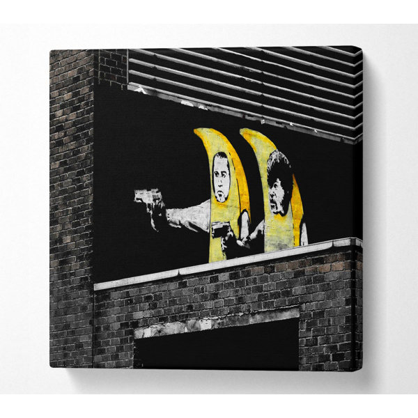 Banksy Women's Short Sleeve T- Pulp Fiction Banana, Black/White, M