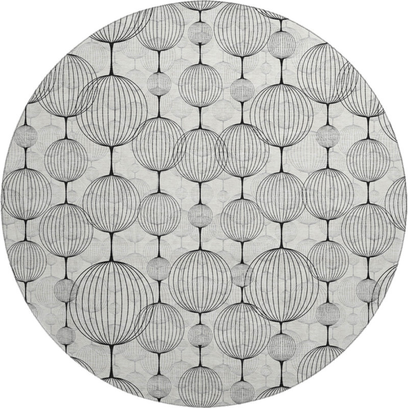 Premium Machine Washable Prisco White Rug, Round 8'