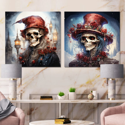Nightmare Before Christmas Graveyard I - Skull Fashion Metal Art Print Square Set Of 2