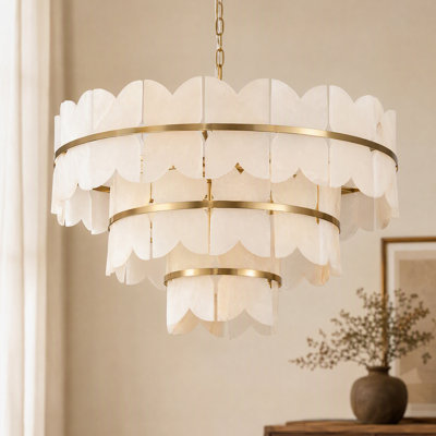 32 in. Gold 18-Light 3-Tier Alabaster Chandelier Kitchen Island Lighting