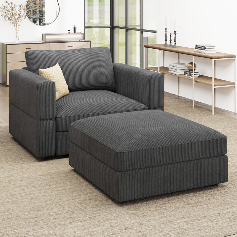 Chaise longue modulaire rembourrée avec espace de rangement Bouley, Gris
