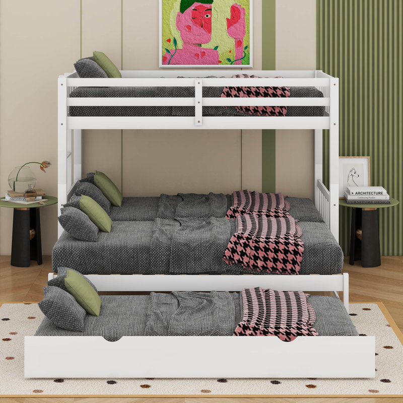 Twin Over Twin Pull-Out Bunk Bed With Trundle, White