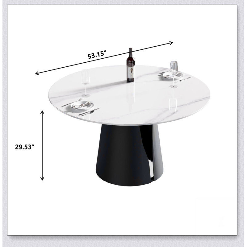 Table de salle à manger moderne en pierre artificielle à base ronde en acier au carbone, H 29,53 po x L 53,15 po x l 53,15 po