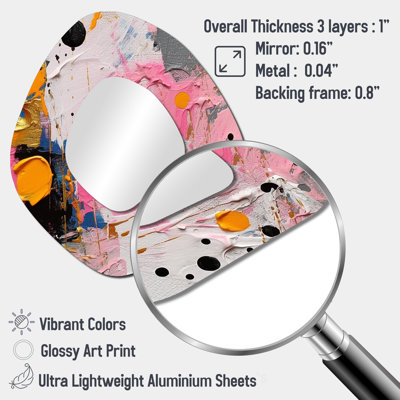 Miroir mural décoratif géométrique abstrait géométrique rose et gris I