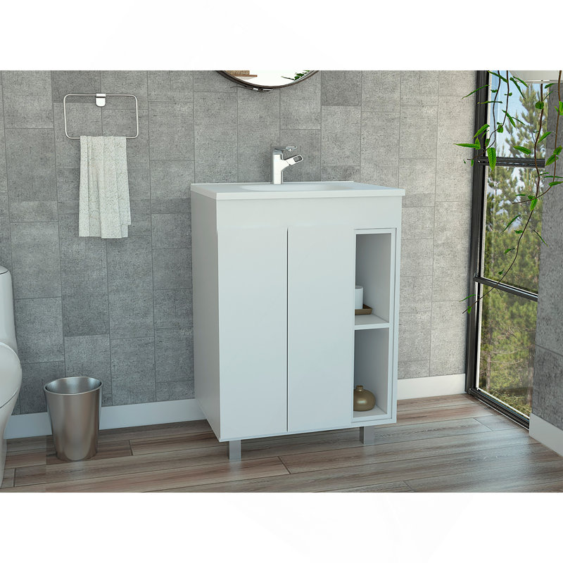 Armoire de meuble-lavabo autoportante blanche à 2 tablettes