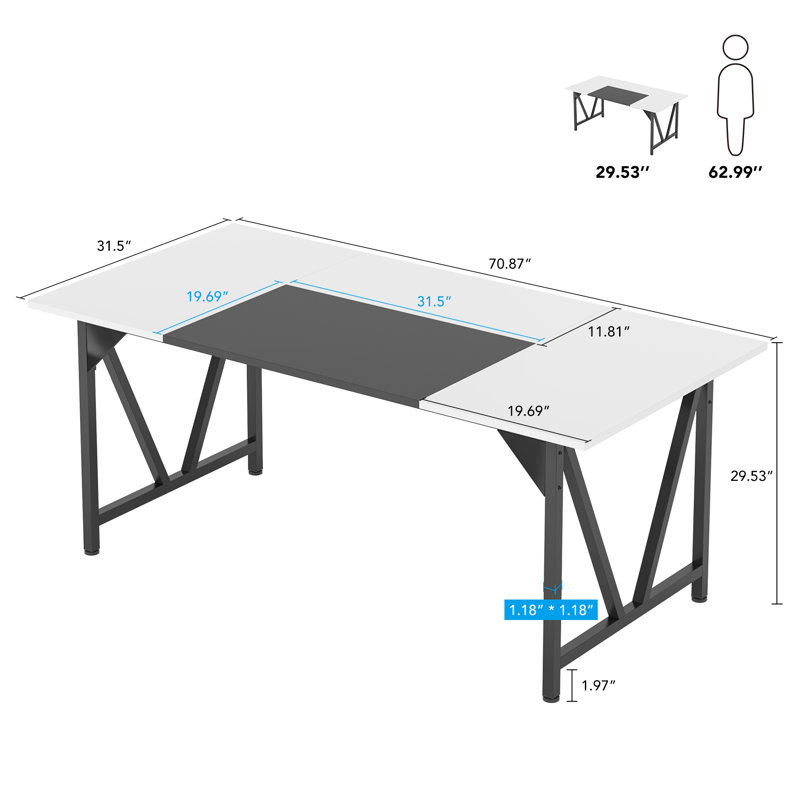 Table de conférence rectangulaire Modern 6FT, Blanc / noir