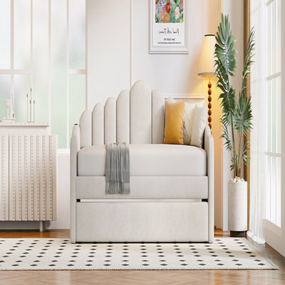 Twin Size Upholstered Daybed With Trundle,Velvet Sofabed With USB Charging Ports,No Box-Spring Needed