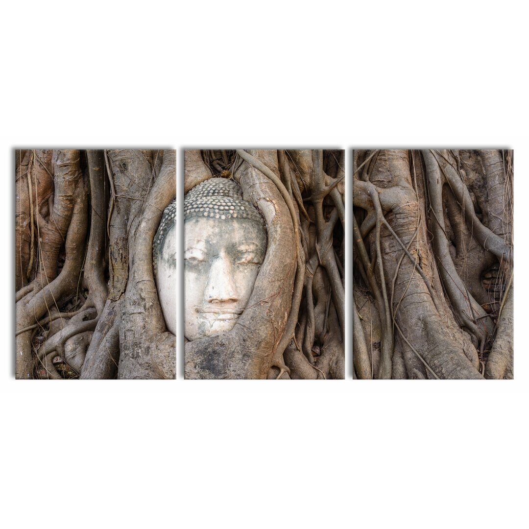 3-tlg. Leinwandbilder-Set Buddha Kopf im Baum