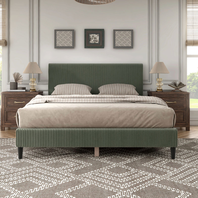 Upholstered Platform Bed, Green