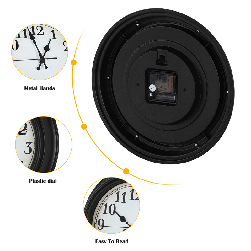 Deryon American Plastic Wall Clock 12 Inch - Black