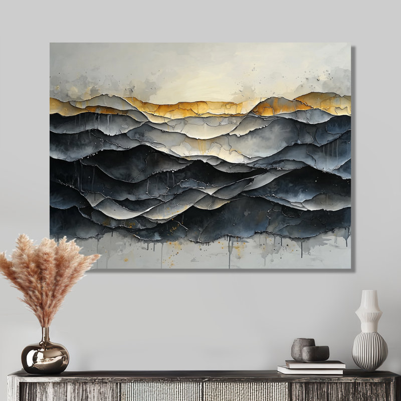 Gris et blanc, vagues océaniques en spirale I - peinture abstraite grand art mural, H 34 po x l 44 po, Toile tendue