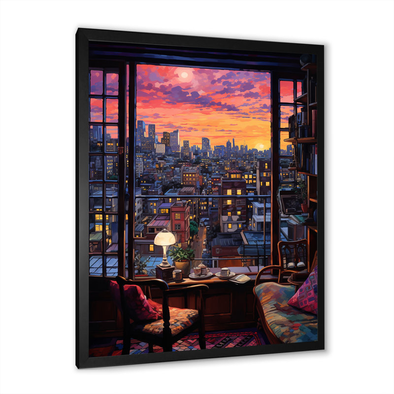 «Night In Tokyo Window View I - Japon», art mural, Cadre photo noir simple, H 32 po x l 24 po x P 1 po