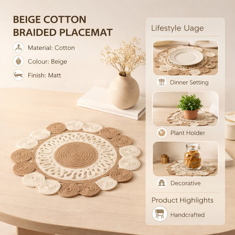 Cotton Floral Placemat, Beige