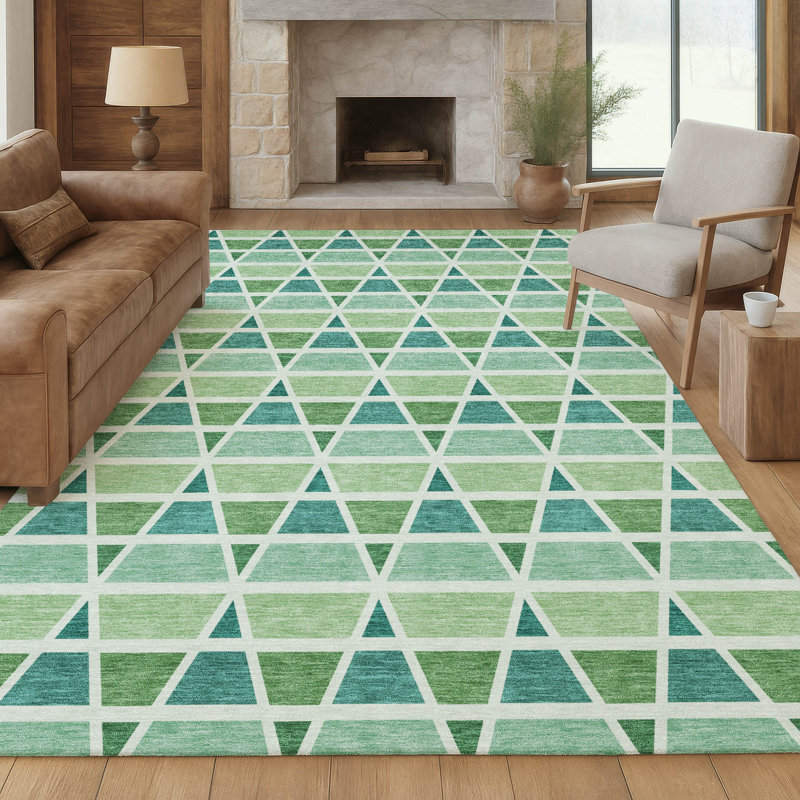 Machine Washable Indoor/Outdoor Chantille ACN2733 Geometric Rug, Teal, 10' x 14'