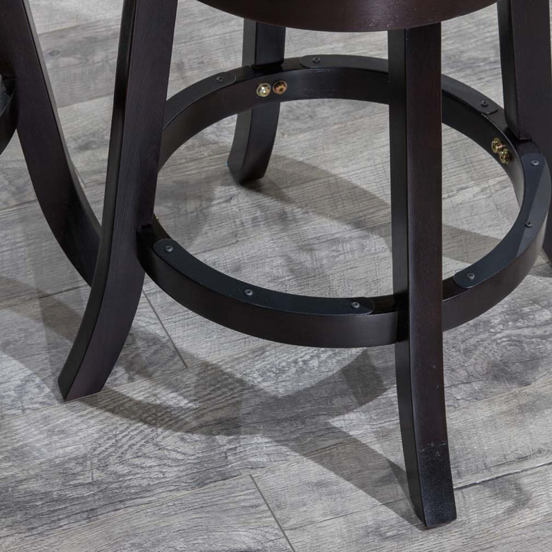 Tabourets de bar pivotants rembourrés en tissu avec dossier à lattes, Beige/Espresso